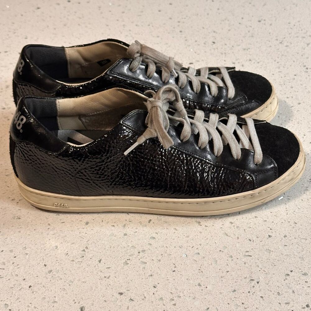 P448 Black Leather Low Top Sneakers Size 38 Women’s